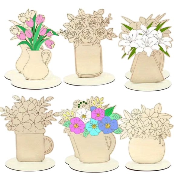 6 Piece Day Craft DIY Day for Mom Includes Blank Cards Wooden and Decorations.
