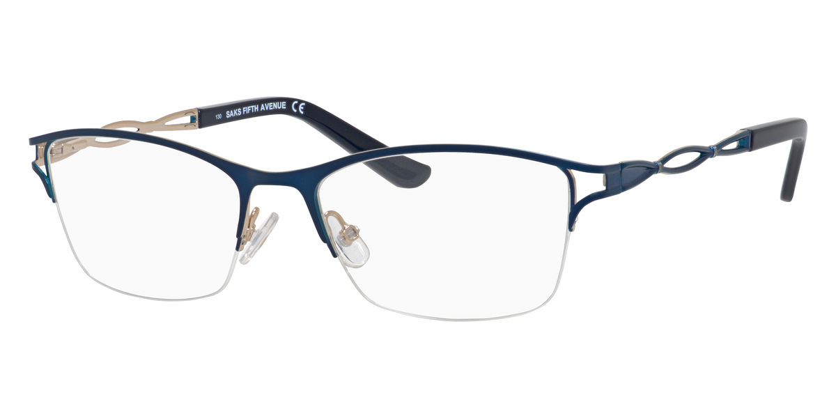 Saks Fifth Avenue 299 SemiRimless Rectangular Navy Eyeglasses