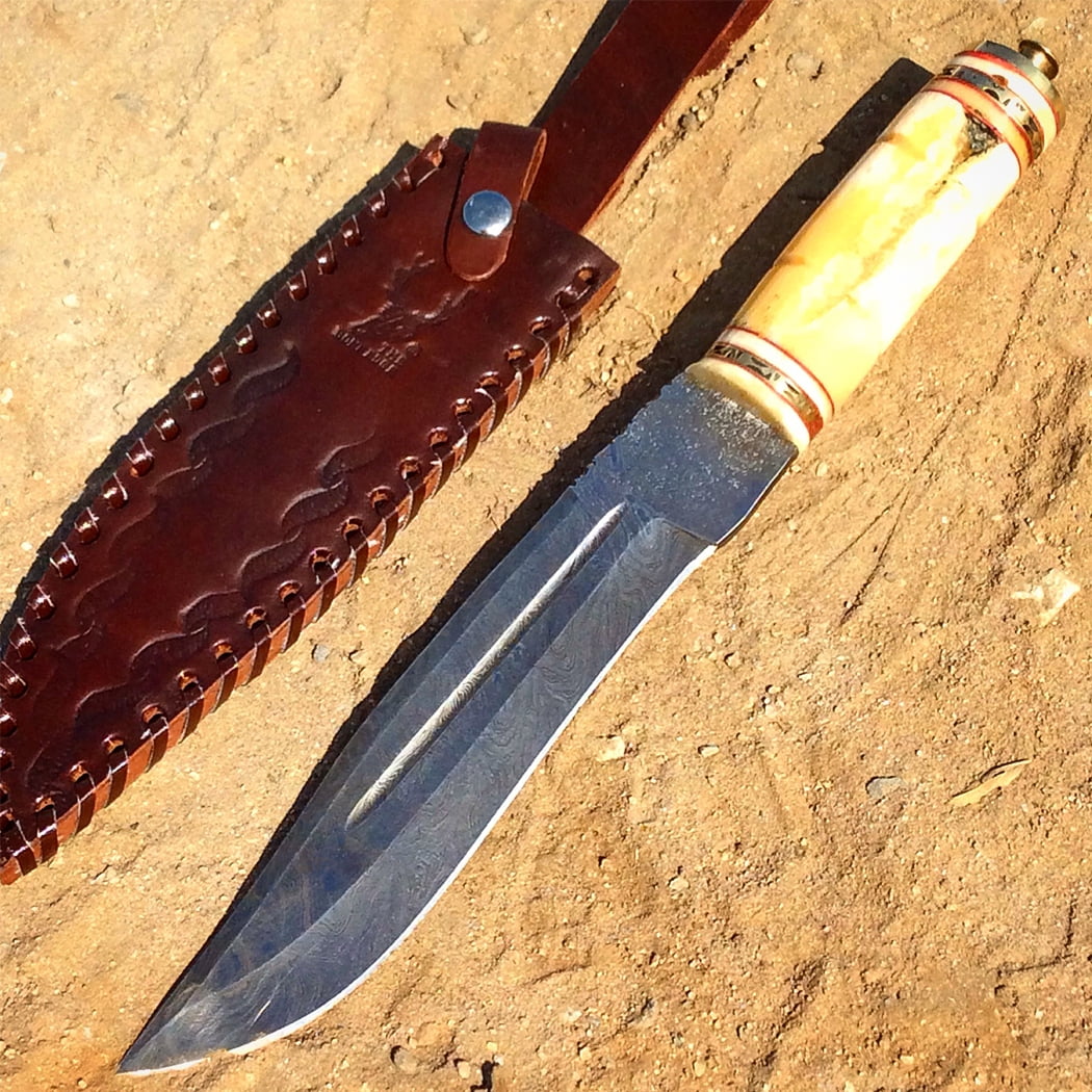 TheBoneEdge 13' Damascus Fixed Blade Handmade Steel Hunting Knife Bone