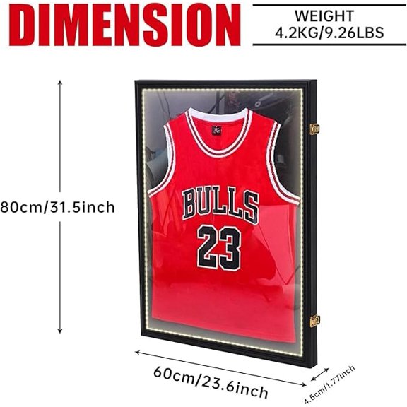 Nice C Jersey Frame Display Case with Lights, Jersey Shadow Box Display Case, Football Jersey Display Case with LED, 98% UV Protection, Valet Pinboard, Acrylic, Basketball (LED 3 Pack)