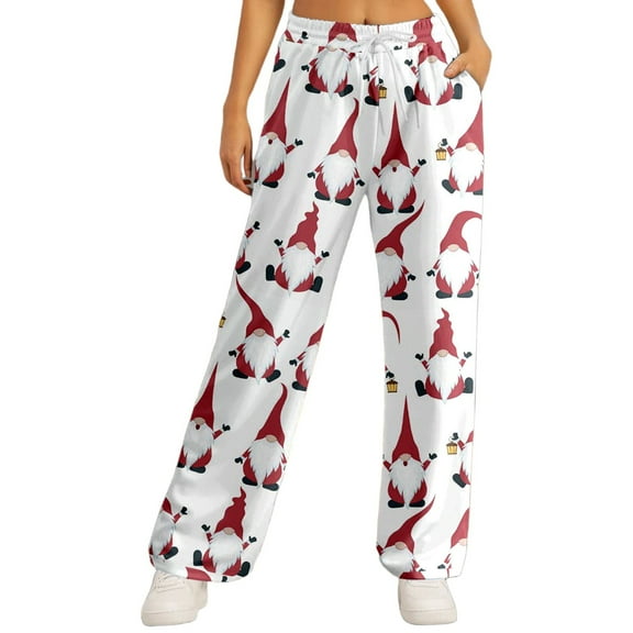Fiaer Christmas Women Pajamas Pants Snowman Snowflake Graphic Overiszed High Waisted Holiday Trousers Lace up Baggy Trendy Xmas Pjs Slacks White XL