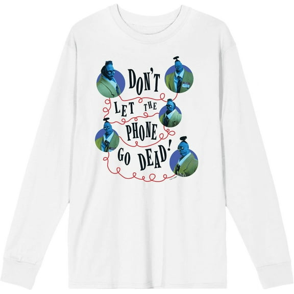 Beetlejuice Beetlejuice Don't Let The Phone Go Dead Adult White Crew Neck Long Sleeve Tee-Medium
