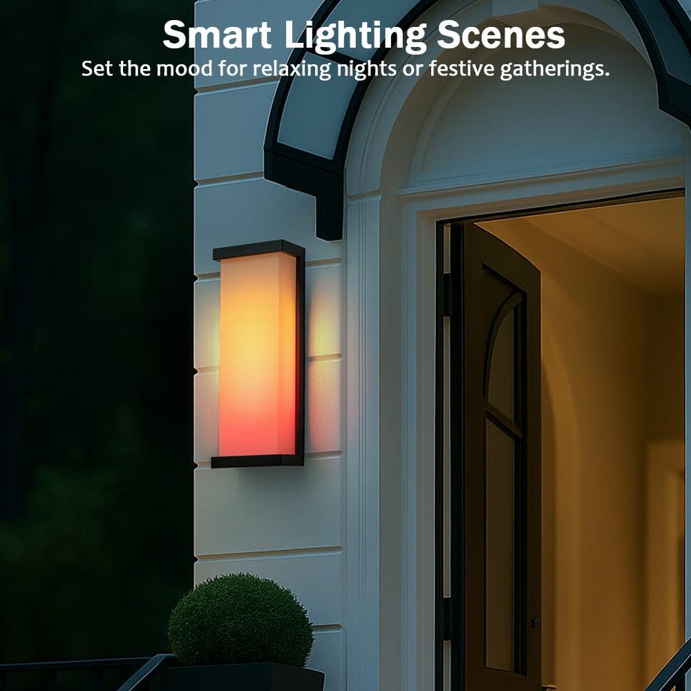 H20" Smart RGB Outdoor Wall Light Modern Large Integrated LED Wall Sconce with Remote and App Control Weather-Resistant Cast Iron Exterior Light Fixture for Porch Garage Garden