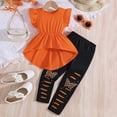 thumbnail image 2 of vigerkar Toddler Kid Girl Clothes Ruffle Sleeve High Low Top and Pants Fall Spring Outfit Set (Orange, 18-24 Months), 2 of 6