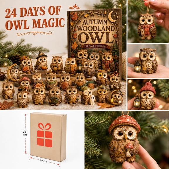 2026 New Christmas Advent Calendar with Owl Tree Ornaments,24 Day Christmas Countdown Blind Box, 2D Flat Acrylic Hanging Decor Set, Festive Holiday Collectible Gift for Kids and Adults