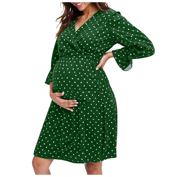HSMQHJWE Floral Lace Maternity Maxi Dress Ruffle Bell Sleeves Crew Neck Elegant Chif-fon Evening Gown for Shower Wedding