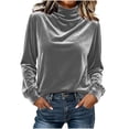 thumbnail image 6 of Tqcoqu Women's Mock Turtleneck Velvet Top,Long Sleeve 2026 Fall Velour Shirts,Trendy Loose Dressy Casual Blouse Daily Wear, 6 of 8