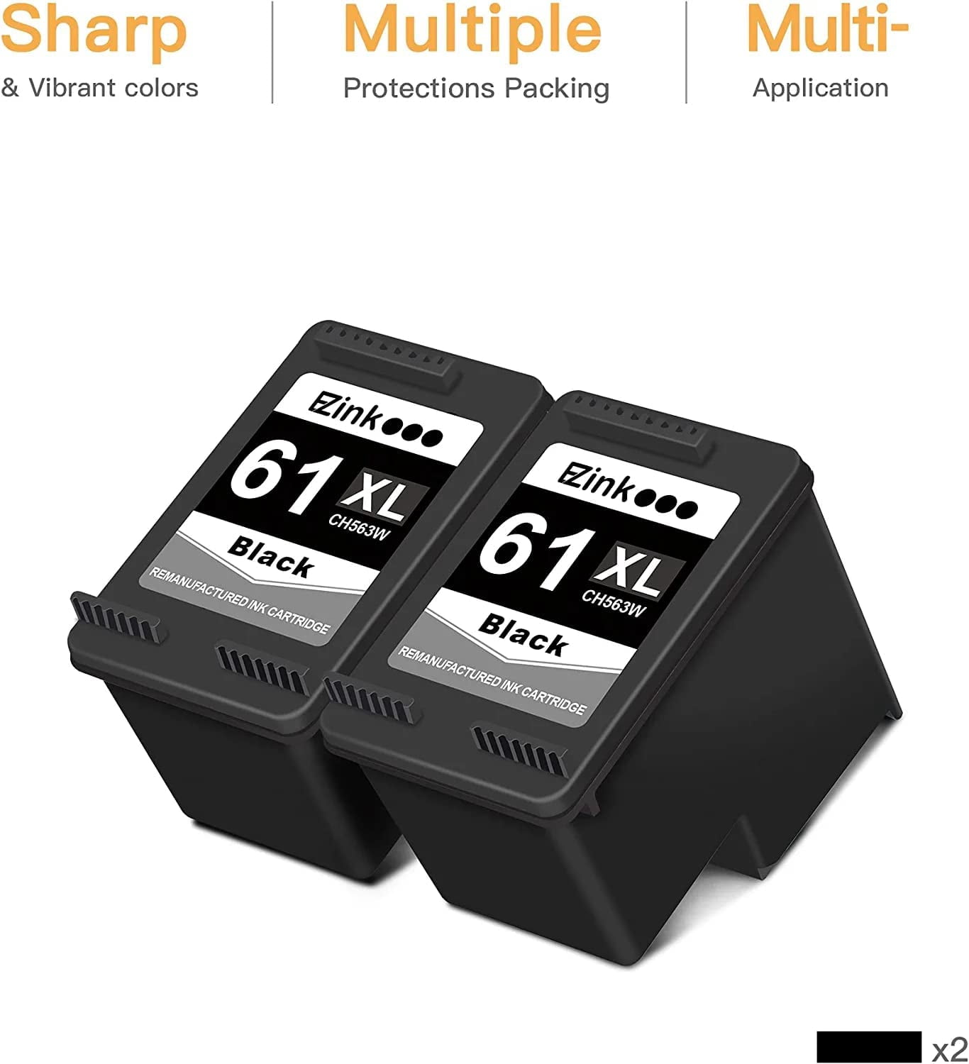 E-Z Ink 61XL Ink Cartridge Replacement for HP 61XL 61 XL High Yield for HP Envy 4500 4502 5530 DeskJet 2512 1512 2542 2540 2544 (2 Black)