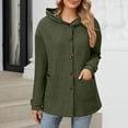 thumbnail image 2 of HomeDM Long Sleeve Sweatshirts for Women, Button Down Hoodies with Pocket, Solid Color - Army Green/L, 2 of 7