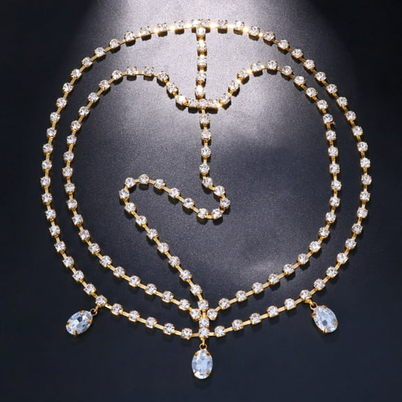 opolski Women Forehead Chain Rhinestone Head Chain Hair Chain Jewelry Headpiece Bride Wedding Photo Prop Prom Party Hair Accessories Golden
