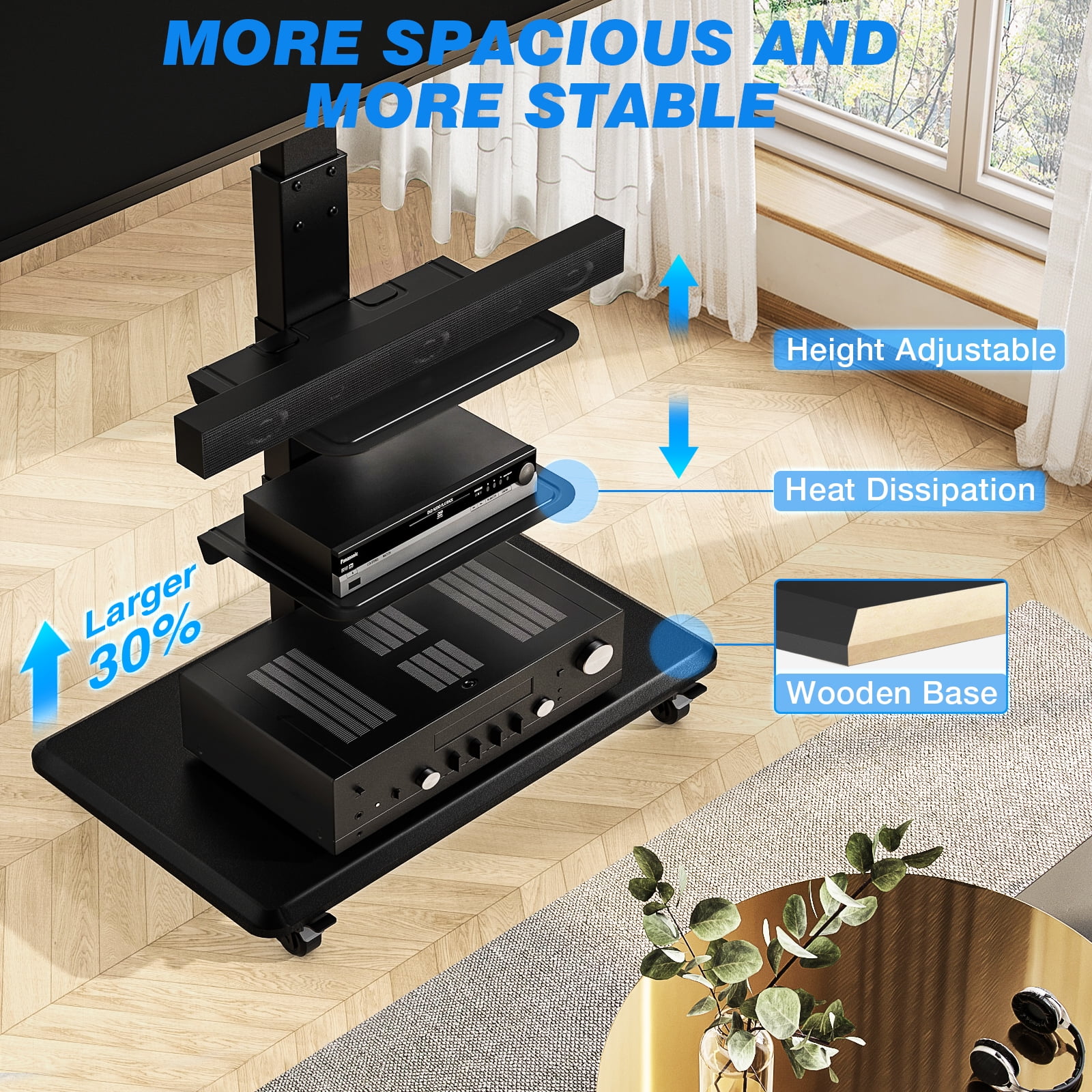 RTVR Universal Rolling Mobile TV Stand for 40-75 inch Flat Screens, Swivel Adjustable Corner Floor TV Stand for Home Office, Black