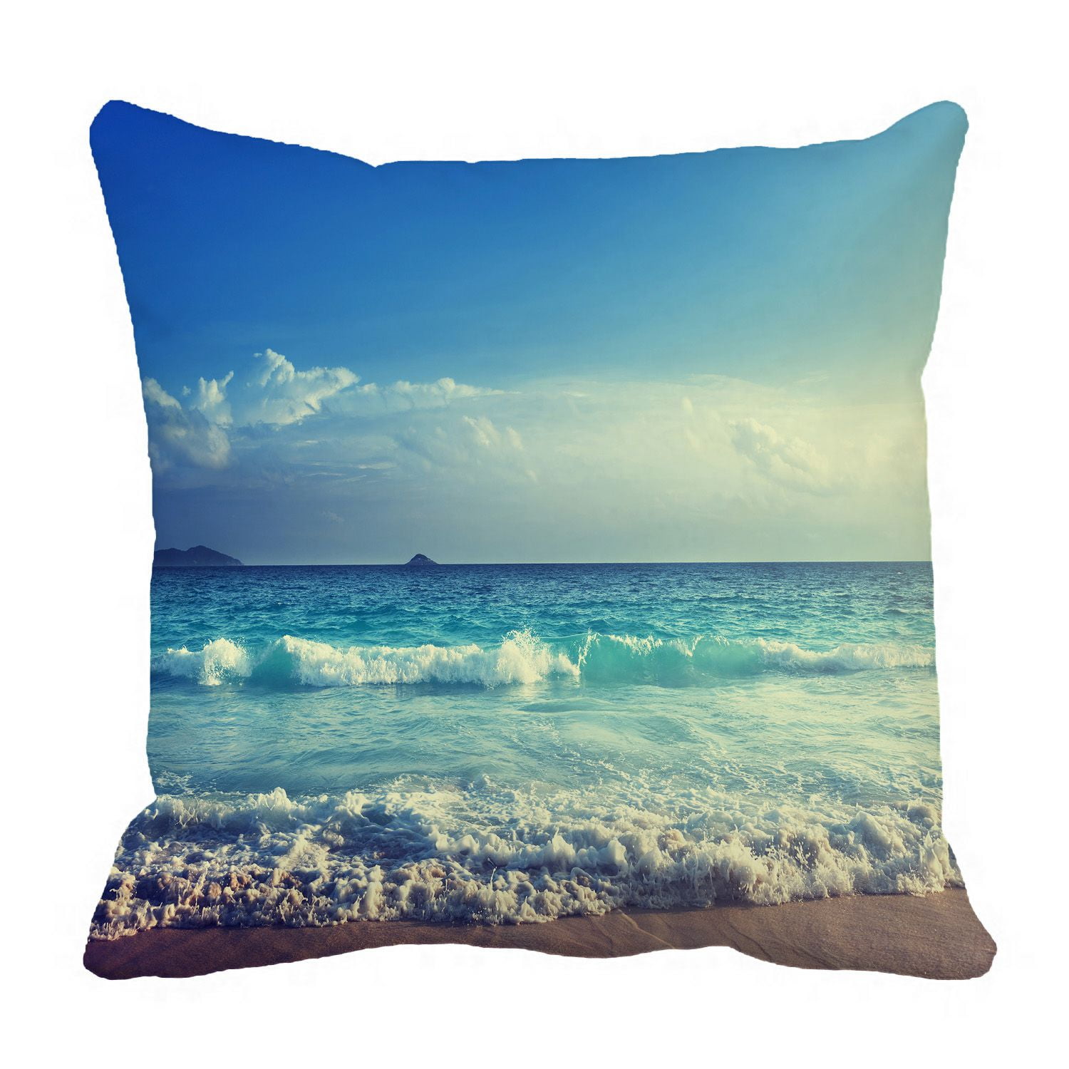 PHFZK Ocean Wave Pillow Case, Seychelles Beach in Sunset Time, Navy Blue White Pillowcase Throw