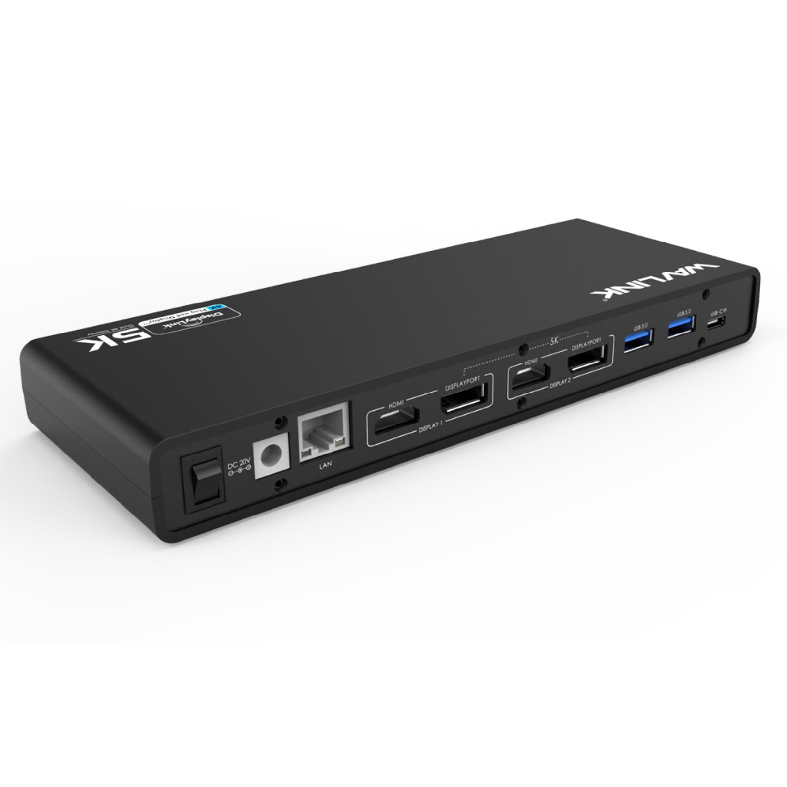 USB C 5K Laptop Universal Docking Station Ultra HD Multiple Display Dock with 2 × HDMI and DisplayPort, Gigabit Ethernet, Type C, 6 × USB 3.0, Audio, Mic, Supports Windows Mac OS