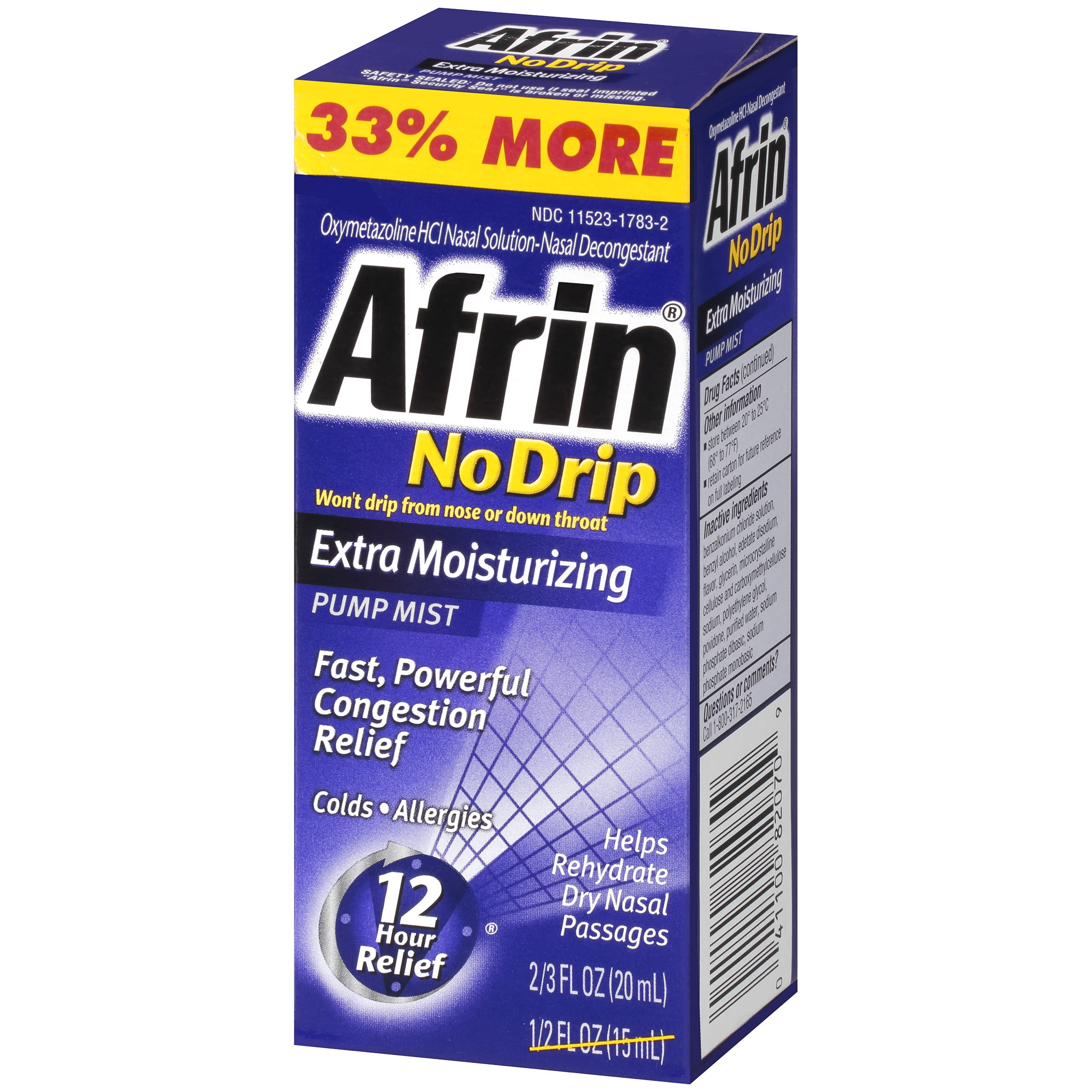 Afrin® No Drip Extra Moisturizing Nasal Decongestant Pump Mist 0.666 fl. oz. Box