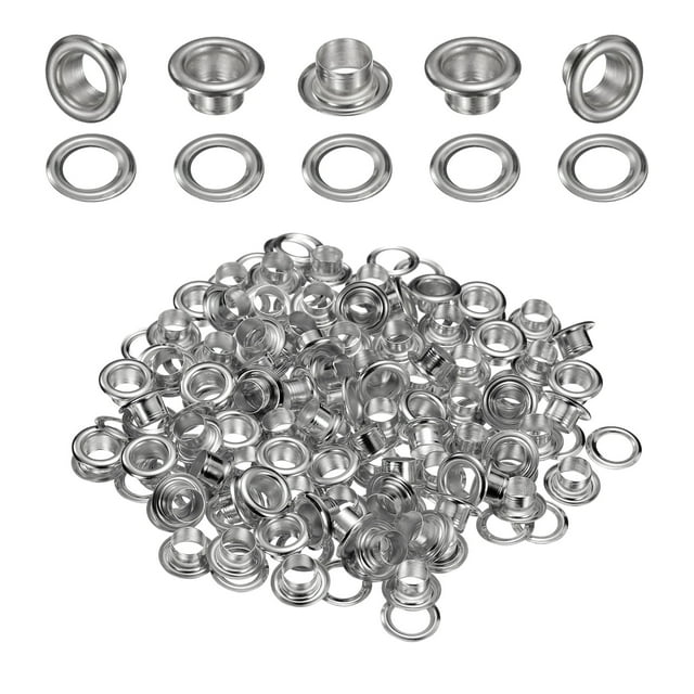 Uxcell 50Set Ojetes 6mm 1/4 Pulgada Kit de Ojetes de Latón con Arandelas para Tela, Cortinas, Lonas, Cinturones de Cuero, Zapatos, Bolsas, DIY, Plata