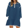 thumbnail image 2 of Long Sleeved Women Patchwork Quarter Zipper Loose Ruffle Sweatshirt Dress, 2 of 5