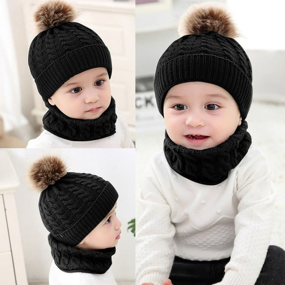 Relanfenk Baby Hats 2Pcs Toddler Girls Boys Winter Warm Knitted Beanie Cap Scarf Keep Warm Set Hat