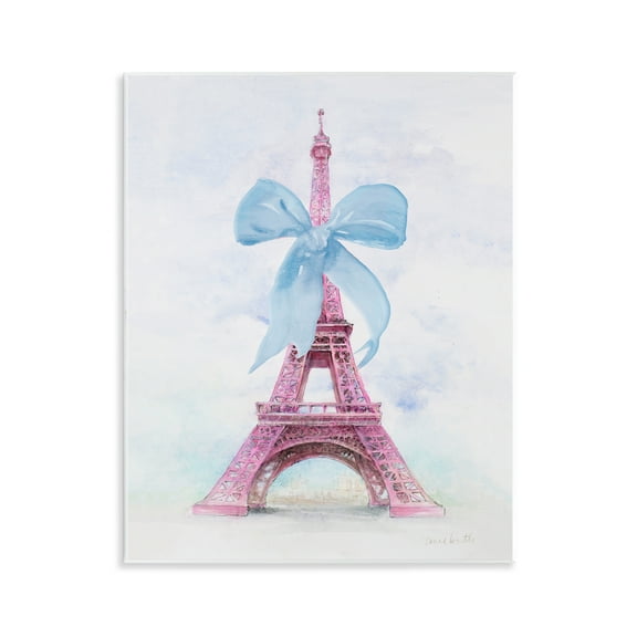 Stupell Industries Pretty Bow Eiffel Tower Buildings & Architecture Painting Unframed Art Print Wall Art, 11 x 14