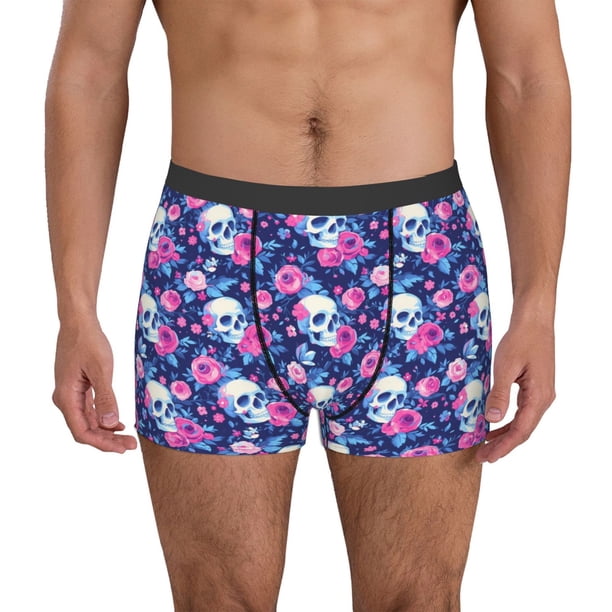Balery Skull Flower Calzoncillos bóxer para hombre, ropa interior de algodón suave y transpirable con cinturilla de nailon-Small