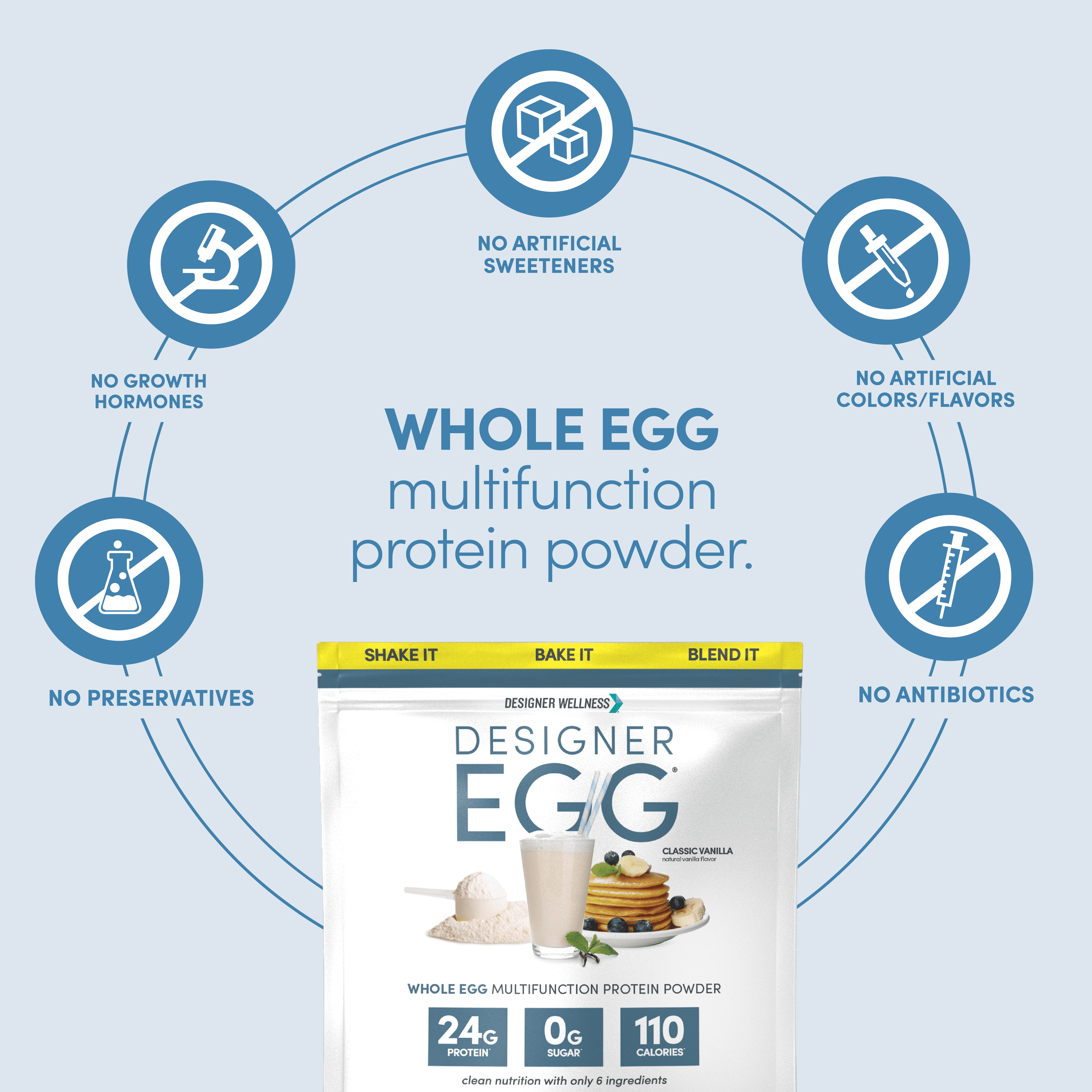 Designer Wellness , Designer Egg, Natural Egg Yolk & White Protein Powder, 24g Protein, Keto and Paleo Friendly, Less Fat and Cholesterol, Vanilla,1.55lb