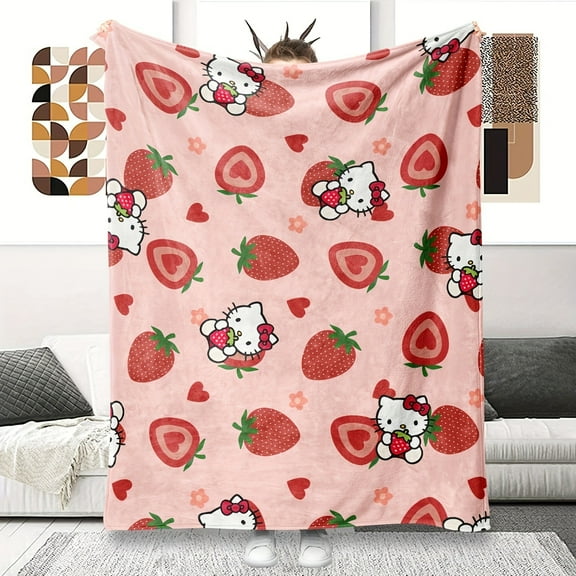 Kawaii Anime Hello Kitty Creative Print Plush Blanket - All-Season Comfort for the Sofa, Bed, Office, Camping, and Travel - Machine Washable