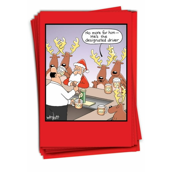 12 Funny Christmas Cards Pack (1 Design, 12 Cards) - Designated Driver B1660
