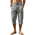 thumbnail image 4 of cfhntfmh Mens Capri Pants Casual Lightweight Elastic Waist Cargos Drawstring Beach Yoga Pants with Pockets (Gray,XX-Large), 4 of 7
