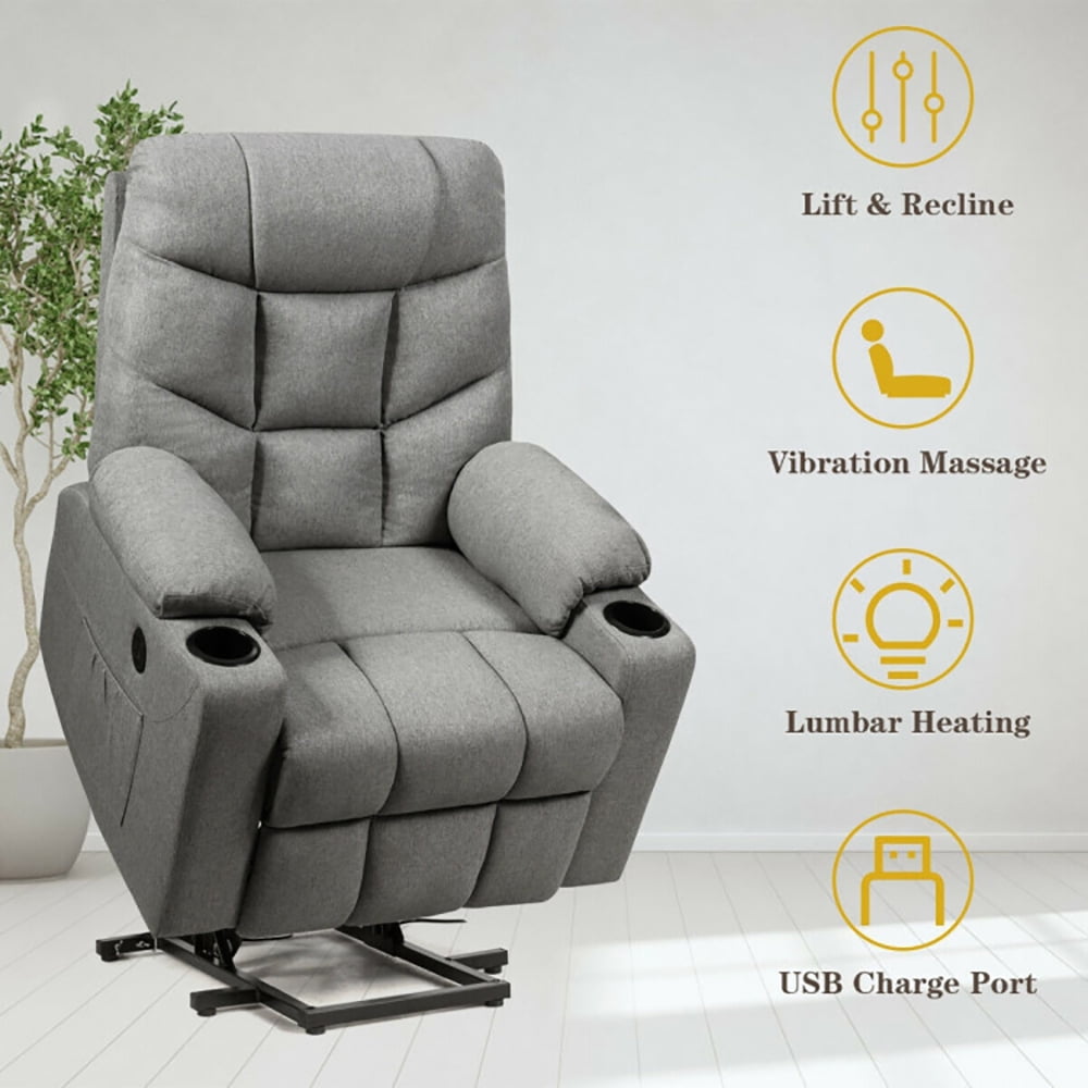 Finihen Massage Recliner Sofa, Electric Recliner Chair, Electric Power Lift Recliner Massage Sofa, for Living Room, Bedroom, Light Gray