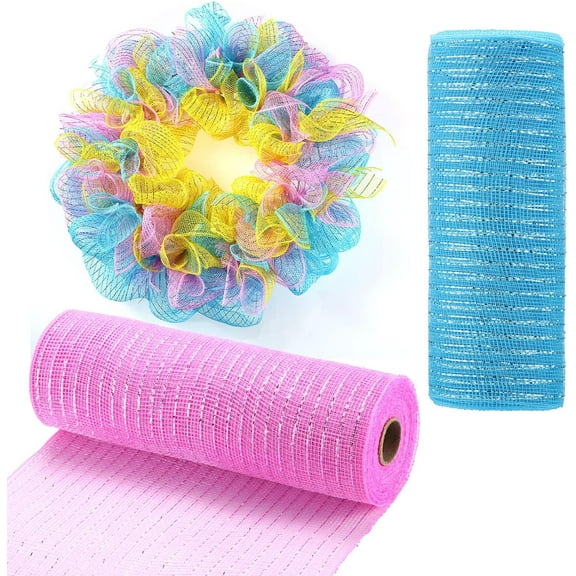 2PCS Mesh Ribbon Poly Metallic Mesh Foil Rolls 10 Inch x 30 Feet for DIY Christmas Wreath Craft Swags Easter St Patrick's Day Spring Decorating