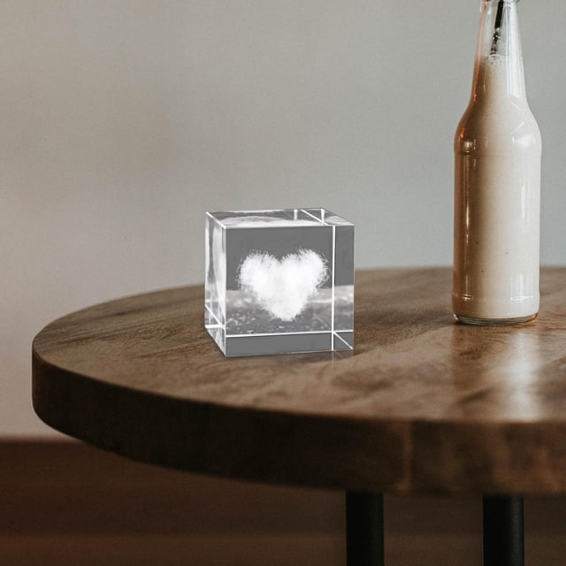 Figuras de pisapapeles de cristal, adornos de grabado de signos del tiempo, artesanías para regalo, cumpleaño boda, decoración Feng Shui Corazón perfecl Cubo de cristal
