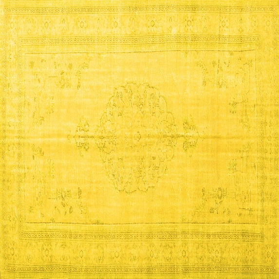 Ahgly Company Machine Washable Indoor Square Persian Yellow Traditional Area Rugs, 6' Square