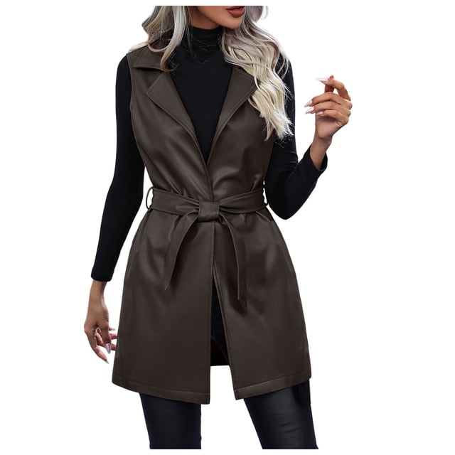 Xuewenshw Veste Sans Manches pour Femmes en Cuir PU Col Rabattu Veste Vêtements Isolés