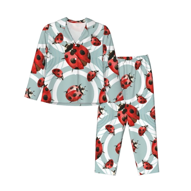 Balery Insects Conjunto de Pijama con Estampado para Mujer, Conjunto de Dos Piezas con Manga Larga, Ropa de Dormir Suave con Bolsillos, Pijamas Cómodos-Large