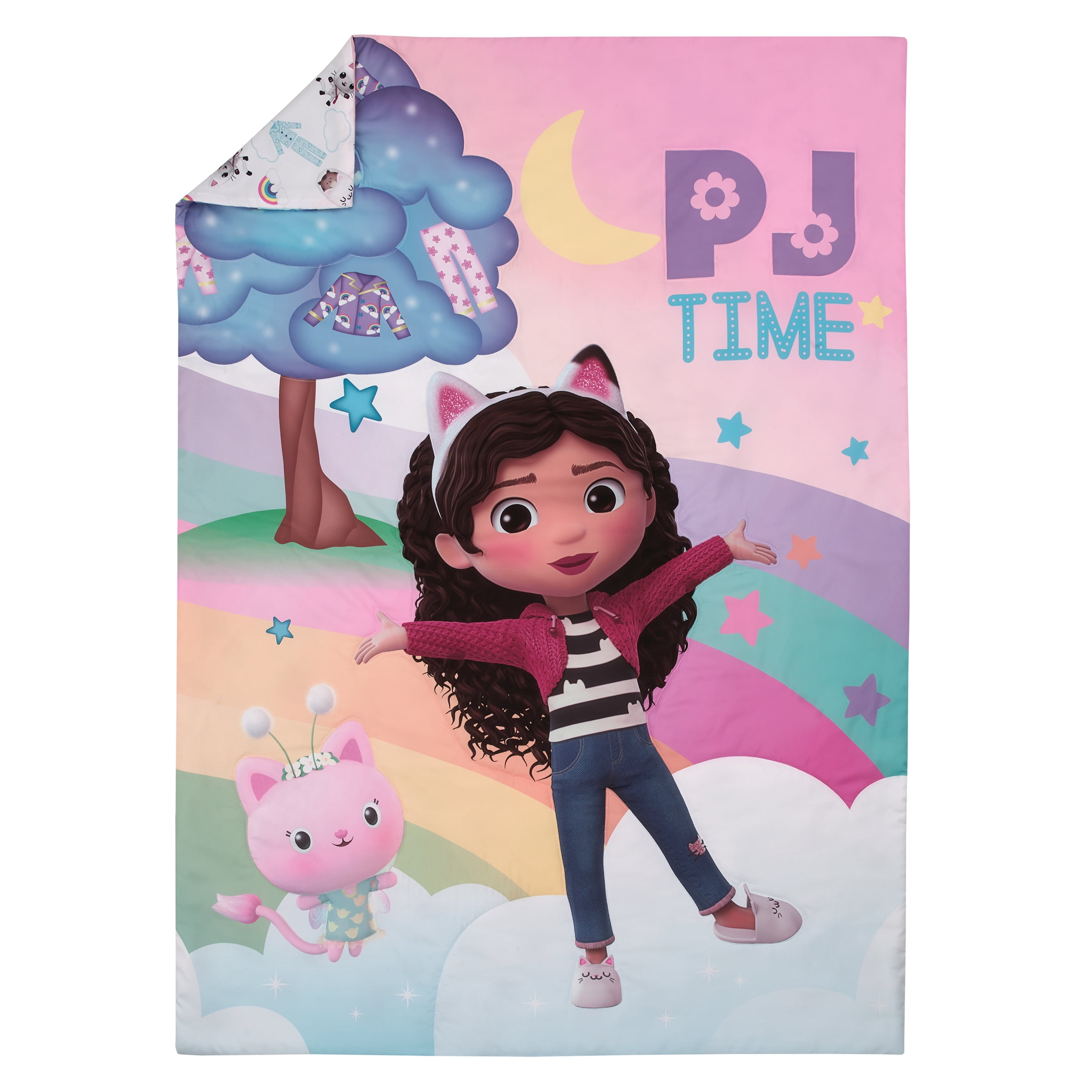 DreamWorks Gabby's Dollhouse Dream It Up 4 Piece Toddler Bed Set, Pink, Purple, Comforter, Top Sheet, Fitted Sheet, Pillowcase