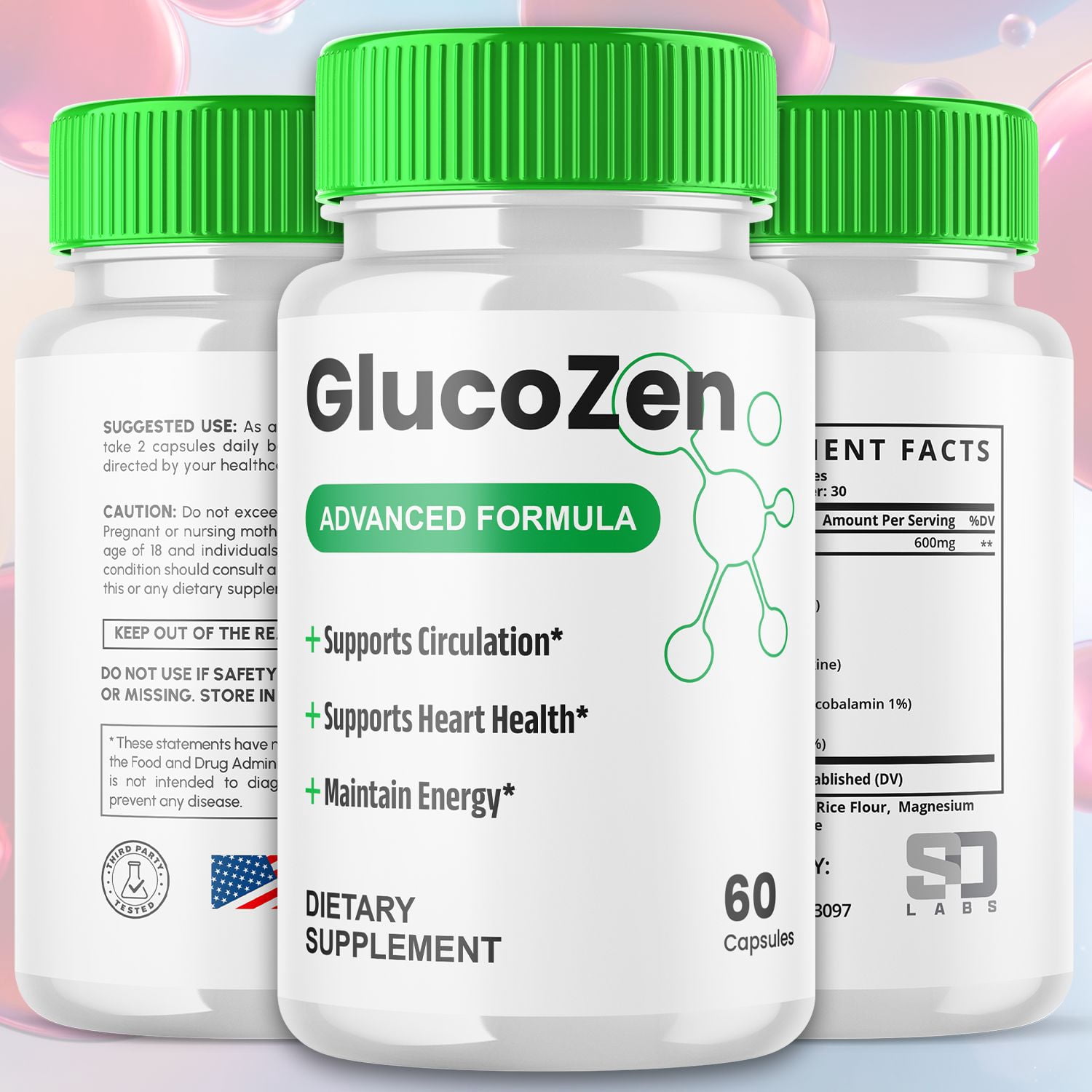 GlucoZen Blood Balance Support Pills Advanced Formula Vitamin Supplement Gluco Zen 180 Capsules
