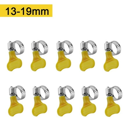 

10pcs 10-38mm Adjustable Yellow Plastic Handle Hand Wriggle Hose Clamp Pipe Clip