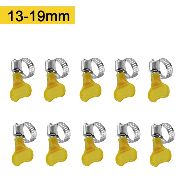 10 Pcs 10-38Mm Poignée en Plastique Jaune Réglable Pince à Tuyau 13-19Mm
