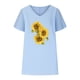 thumbnail image 4 of Camiseta de Manga Corta con Cuello en V con Impresión de Girasol, Algodón Casual Y Top de Cáñamo, 4 of 6