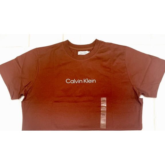 Calvin Klein Men's T-Shirt Crew neck Cotton (Maroon, Large)