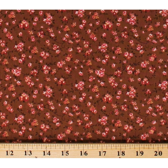 Cotton Floral Small Tiny Flowers Blossoms Dutch Brown Cotton Fabric Print by the Yard (N1205-BROWN)