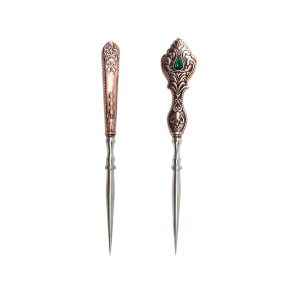 Tizuqe 2 Pieces Vintage Sewing Awls Metal Sewing Awl Tool Ergonomic Grip for 2 Pieces Vintage Sewing Awls Tailors Awl Metal Stitching Awl for Sewing