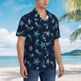 thumbnail image 3 of Bingfone Men's Short Sleeve Button Down Shirts Hawaiian Ice Blue Starfish and Jellyfish Printed Beach Shirt, 3 of 7