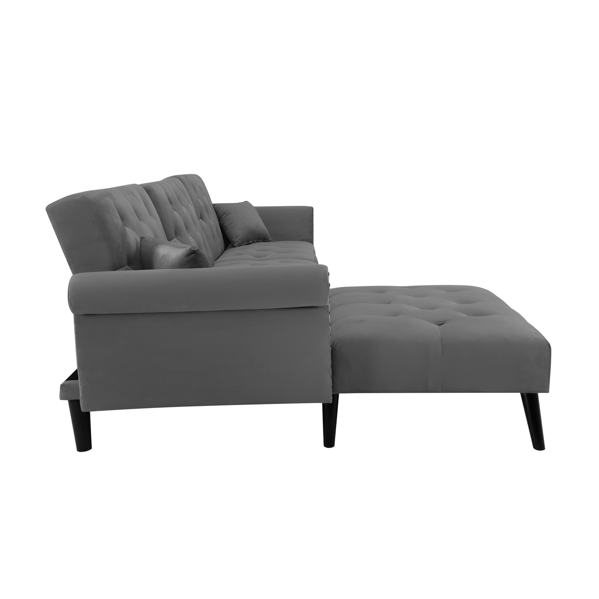 Aukfa 115" Velvet Sectional Sleeper Sofa for Living Room, Convertible Sofa Bed Queen, Dark Gray