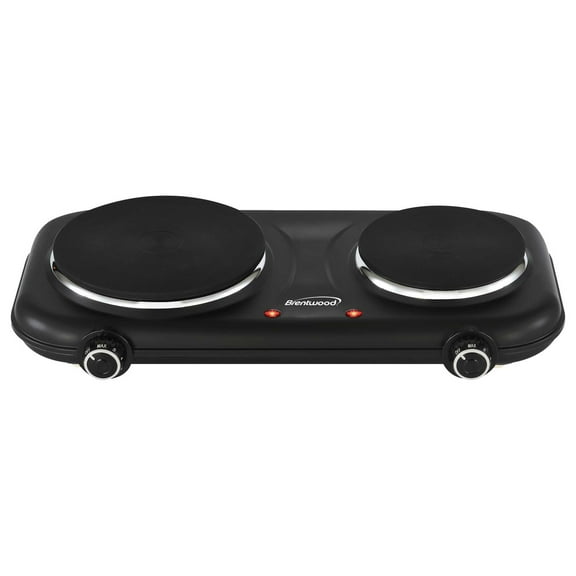 Brentwood Double-Cast-Iron 1,100-Watt Countertop Electric Burner Hot Plate with Temperature Control and Power Indicator Light, Black, TS-332BK