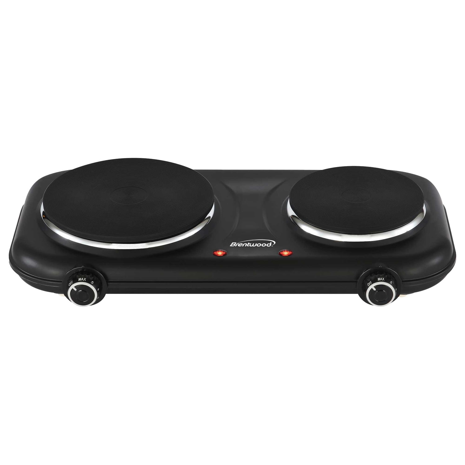 Brentwood Double-Cast-Iron 1 100-Watt Countertop Electric Burner Hot Plate with Temperature Control and Power Indicator Light Black TS-332BK