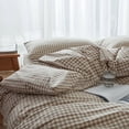 thumbnail image 2 of 3 Pieces Boho Brown Khaki Plaid Bedding Set Grid Duvet Cover with Zipper Ties 100% Washed Microfiber Bedding Set Luxury Soft Breathable Durable,King Size, 2 of 6