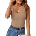 thumbnail image 1 of Camiseta Sin Mangas de Punto Acanalado Informal con Cuello Cuadrado de Verano para Mujer, Color Caqui, Talla XXL, 1 of 6