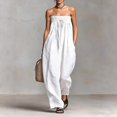thumbnail image 5 of Women's Strapless Tube Jumpsuit, Adjustable Tie Front Bodice Wide Leg Outfit, Cotton Linen Blend Summer Casual Beachwear, Resort and Vacation Jumpsuit for Women​-White, 5 of 6