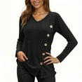 thumbnail image 4 of XPMWRP Women's Fall Fashion Long Sleeve Solid Color Shirt Dressy Casual V Neck Button Blouse Sweater Ribbed Knit Split Tunic Tops Black XXL, 4 of 7