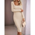 thumbnail image 5 of Women 2025 Summer Ribbed Short Sleeve Bodycon Maxi Dress Side Slit Knit Square Neck Long Sundress  XL, 5 of 7